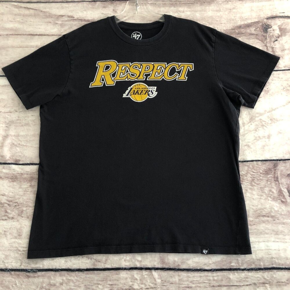 47 Los Angeles Lakers Shirt L Mens Black Yellow Respect Logo LA NBA Basketball